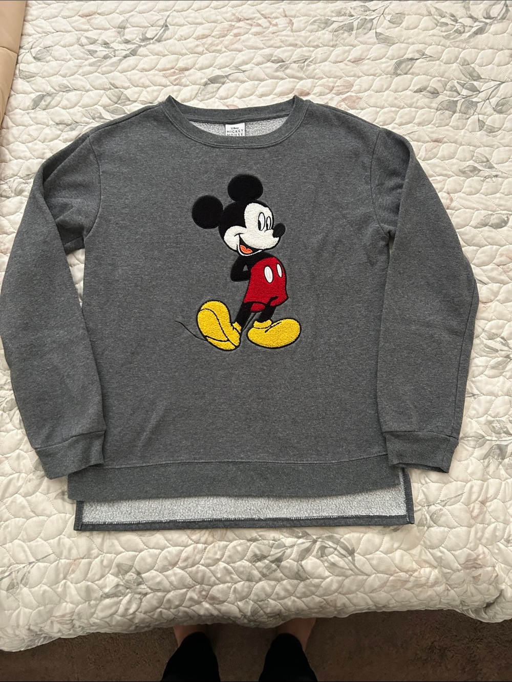 Disney Charcoal Gray Mickey Mouse Pullover with Red & Yellow Accents